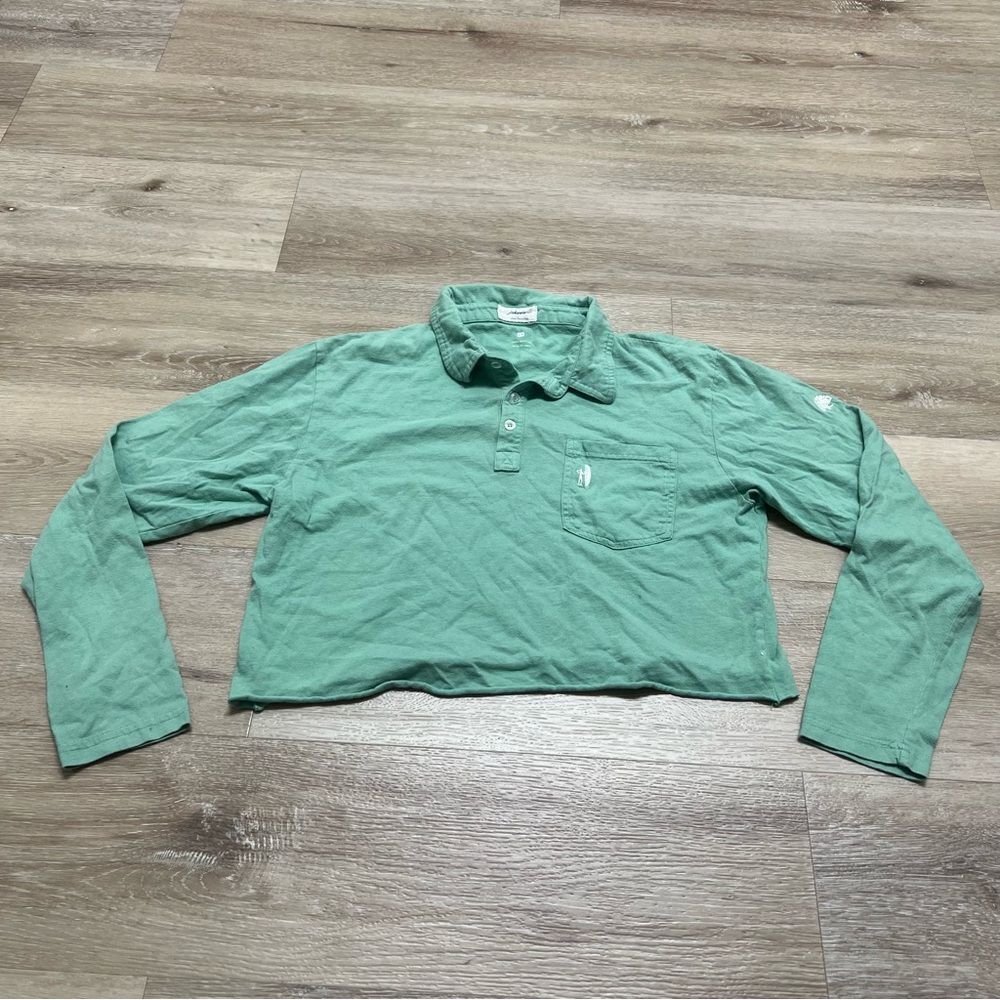 Johnnie O West CROP coast Prep Santa Monica Surfer LS shirt Size 14 Green